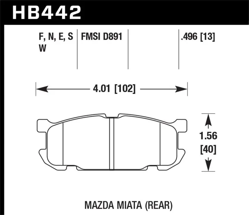 Hawk Hb442b.496 01-03 Mazda Miata Hps 5.0 Rear Brake Pads 1