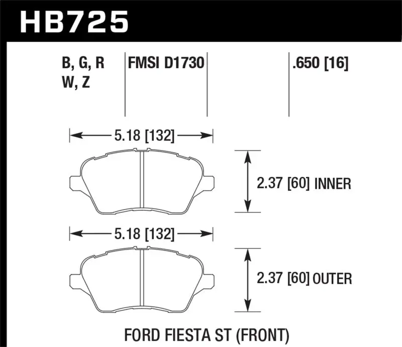 Hb725z.650 Hawk Performance Ceramic Front Brake Pads 1