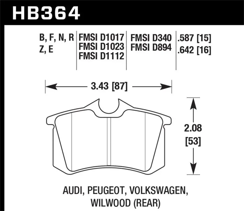 Hawk Hb364z.642 (Various) Audi / Volkswagen Ceramic Street Rear Brake Pads 1