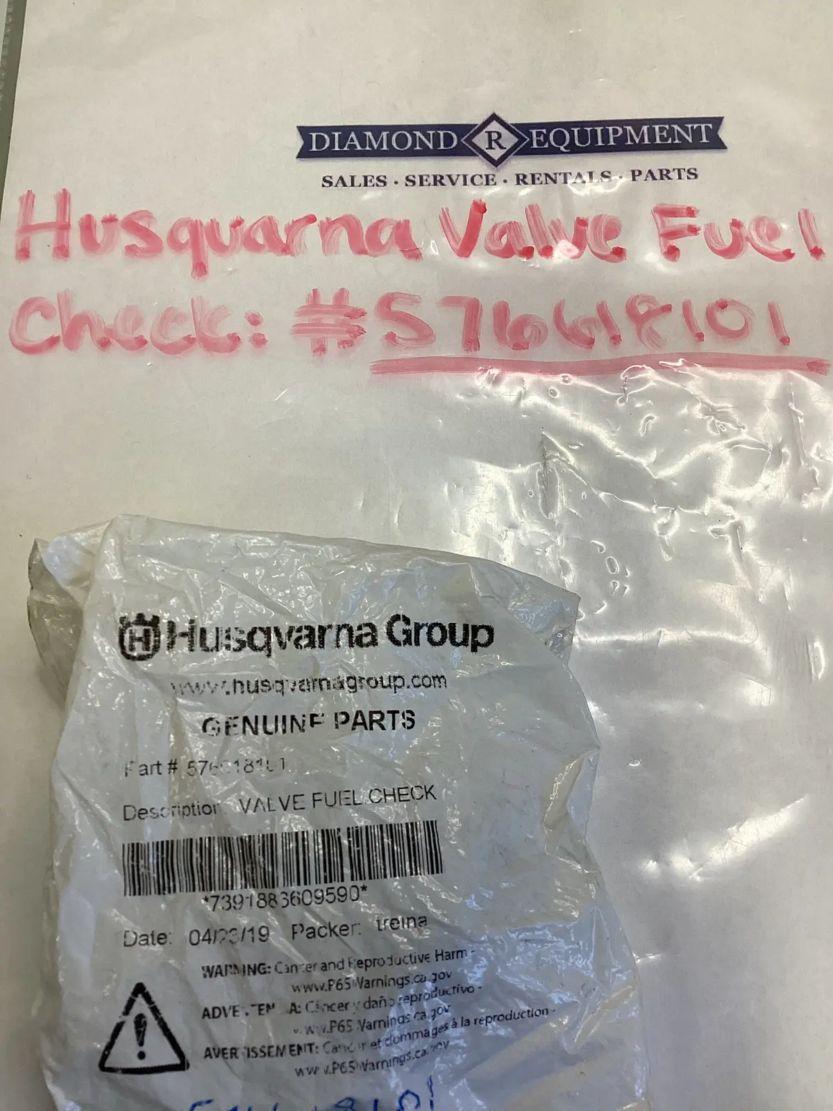 Husqvarna Fuel Check Valve: #576618101 1