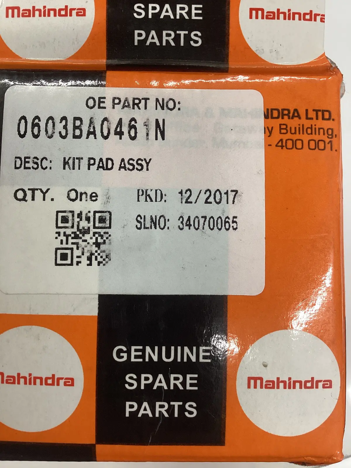 Mahindra Front Brake Pad Set: #0603Ba0461n 1