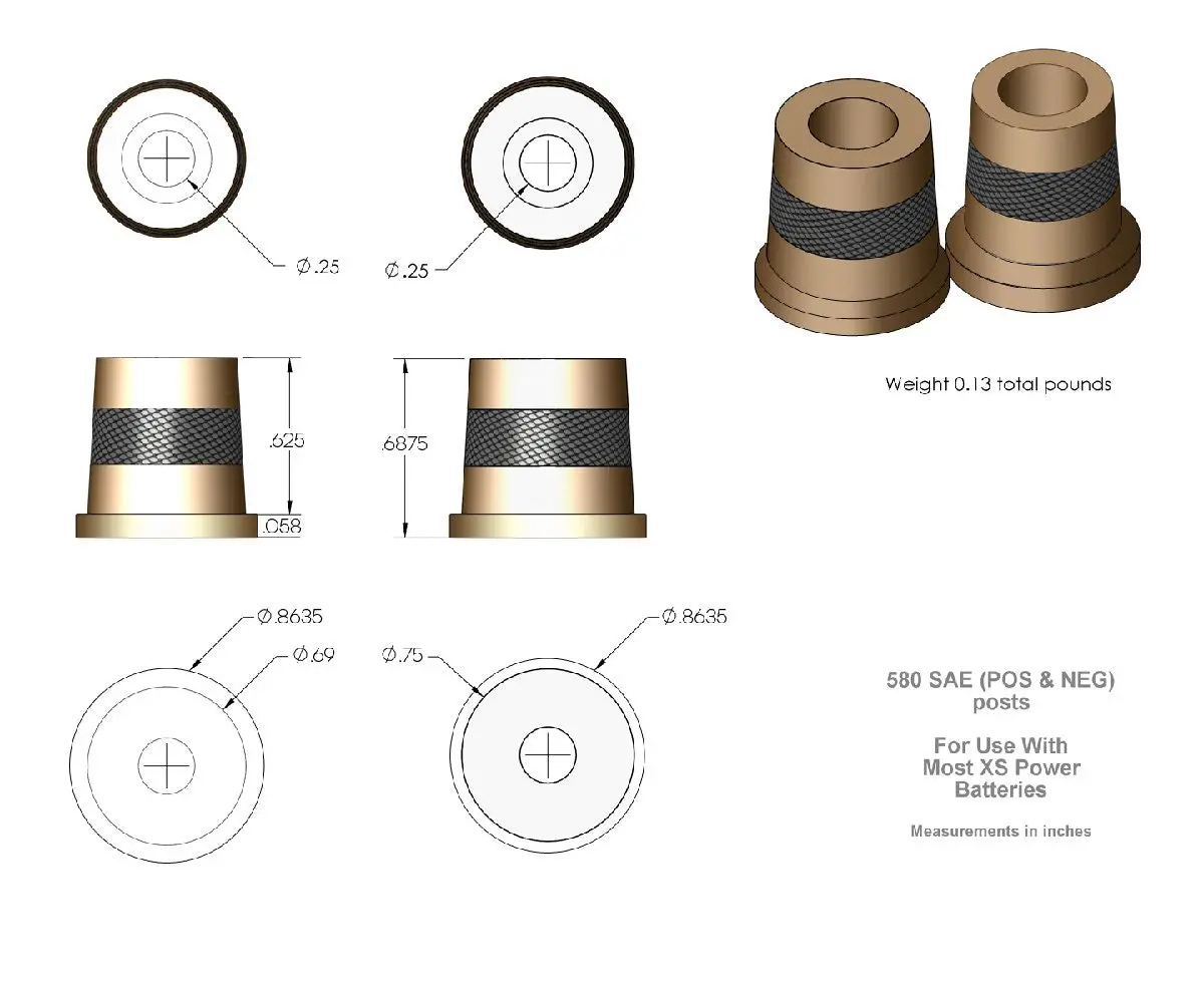 Xs Power Short Brass Post Adaptors M6 (580) 1