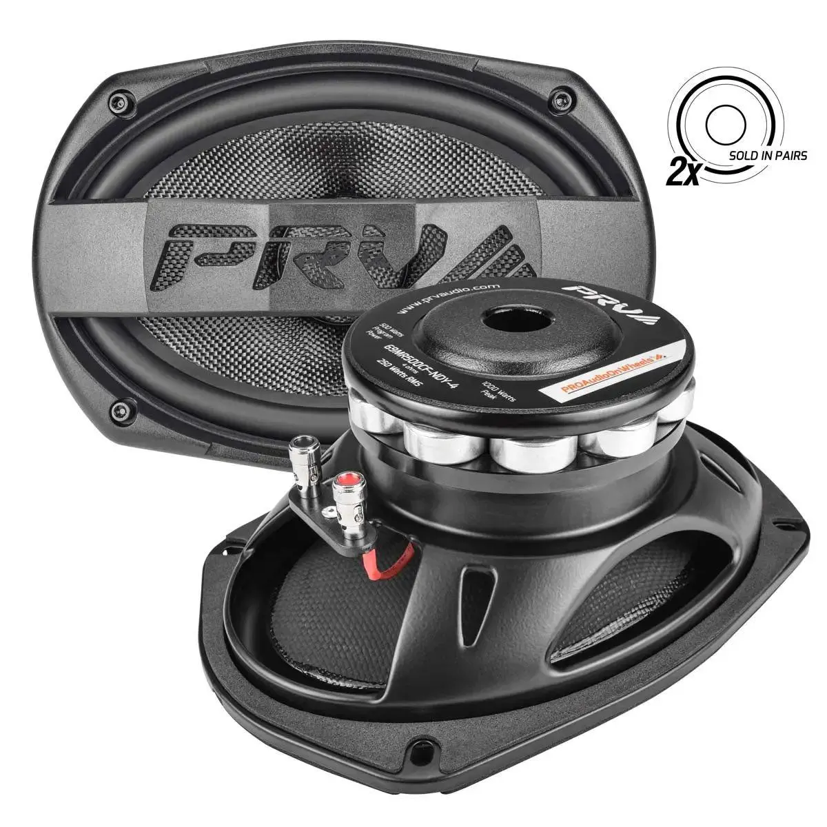 Prv Audio - 6X9" Midrange Carbon Fiber Water Resistant 500 Watt Neo Magnet (69Mr500cf-Ndy-4) 1