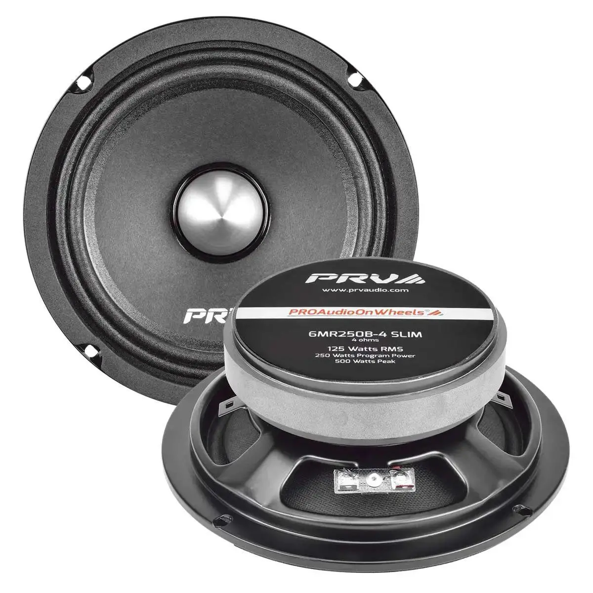 Prv Audio - 6" Mid Bass - Stamped Steel Basket - 1.5" Vc - 200W Program Power - 4 Ohms - V2 (6Mr250b-4Slim) 1