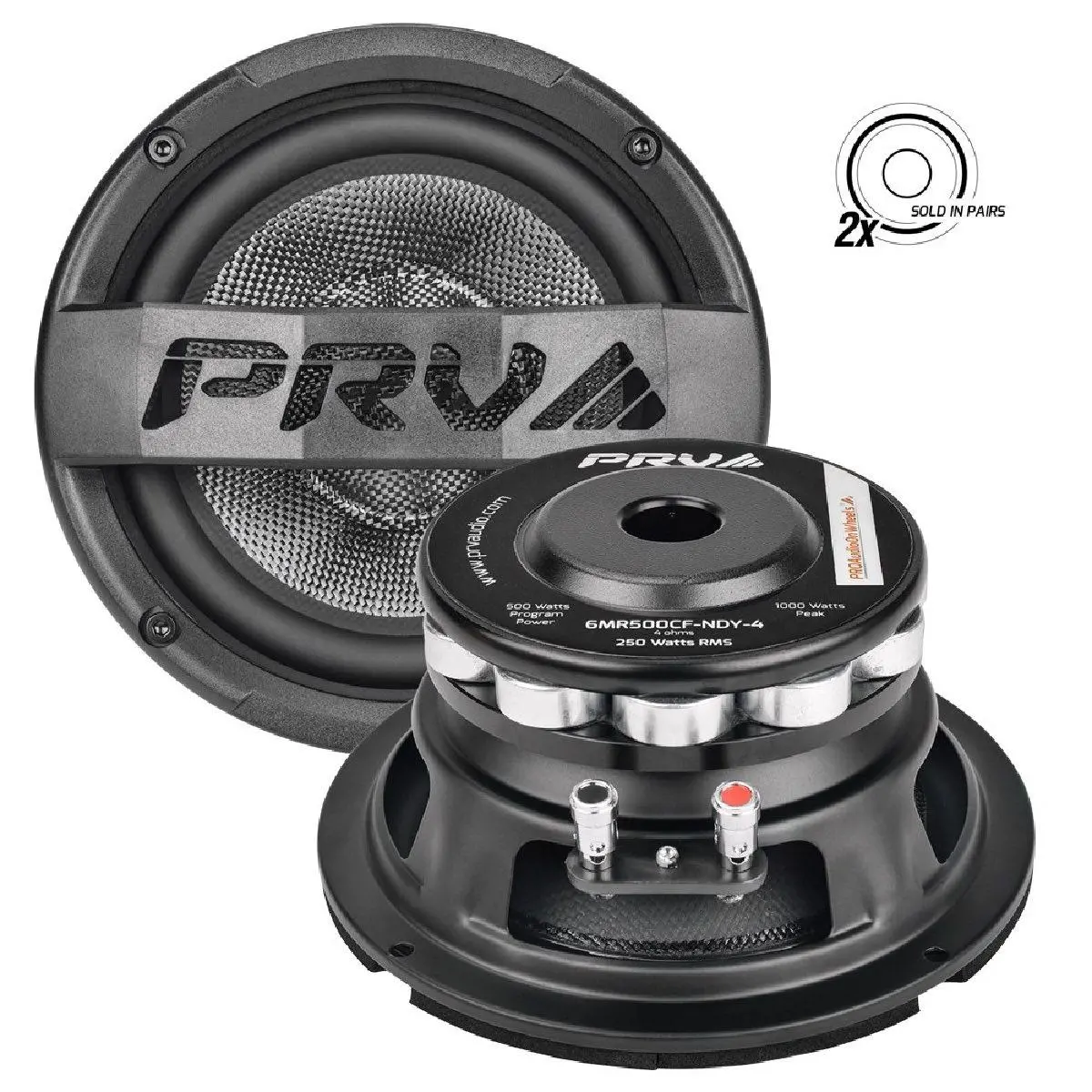 Prv Audio 6.5" 1000 Watt Carbon Fiber Neodymium Midrange Loudspeaker Pair Packed (6Mr500cf-Ndy-4) 1
