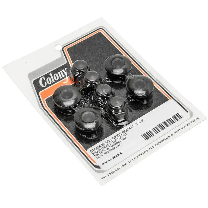 3445-8 Stock Black Oxide Rocker Shaft End Plug & Cap Nut Kit 1
