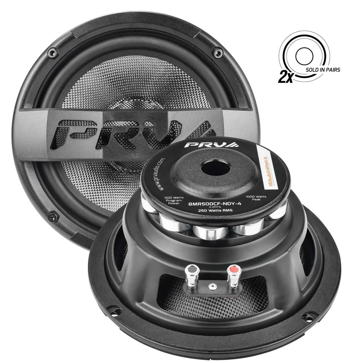 Prv Audio - 8" Mid - Neo - Stamped Steel Basket - 2" Vc - 500 Watts - 4 Ohm - (8Mr500cf-Ndy-4) 1