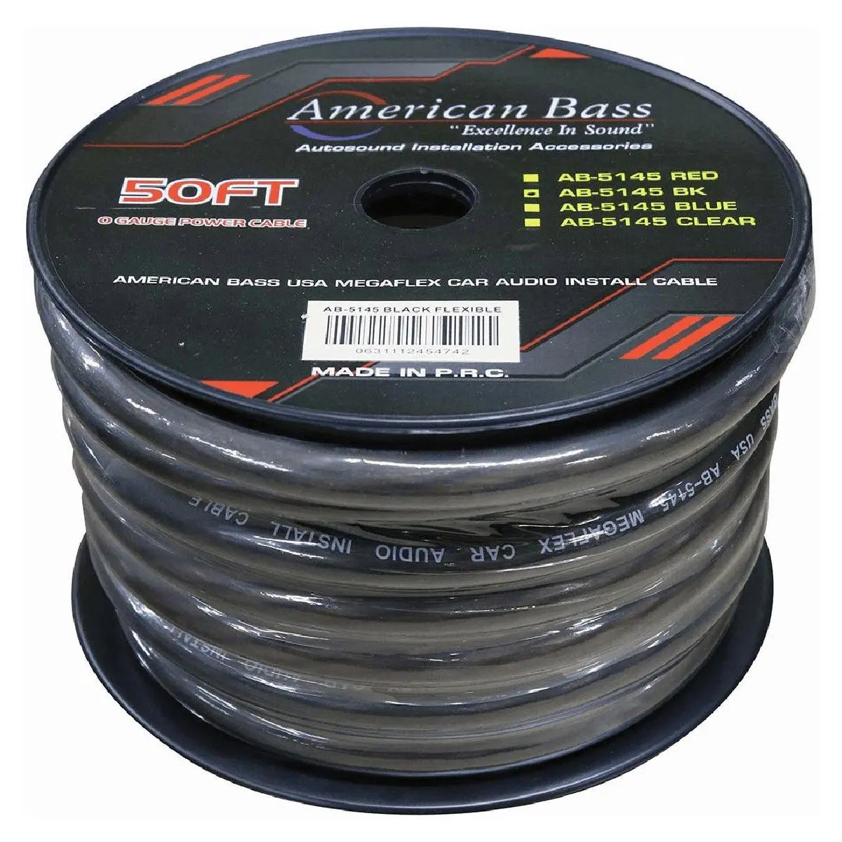 American Bass 0 Gauge 50' High Strand Count Black Wire (Ab5145black) 1