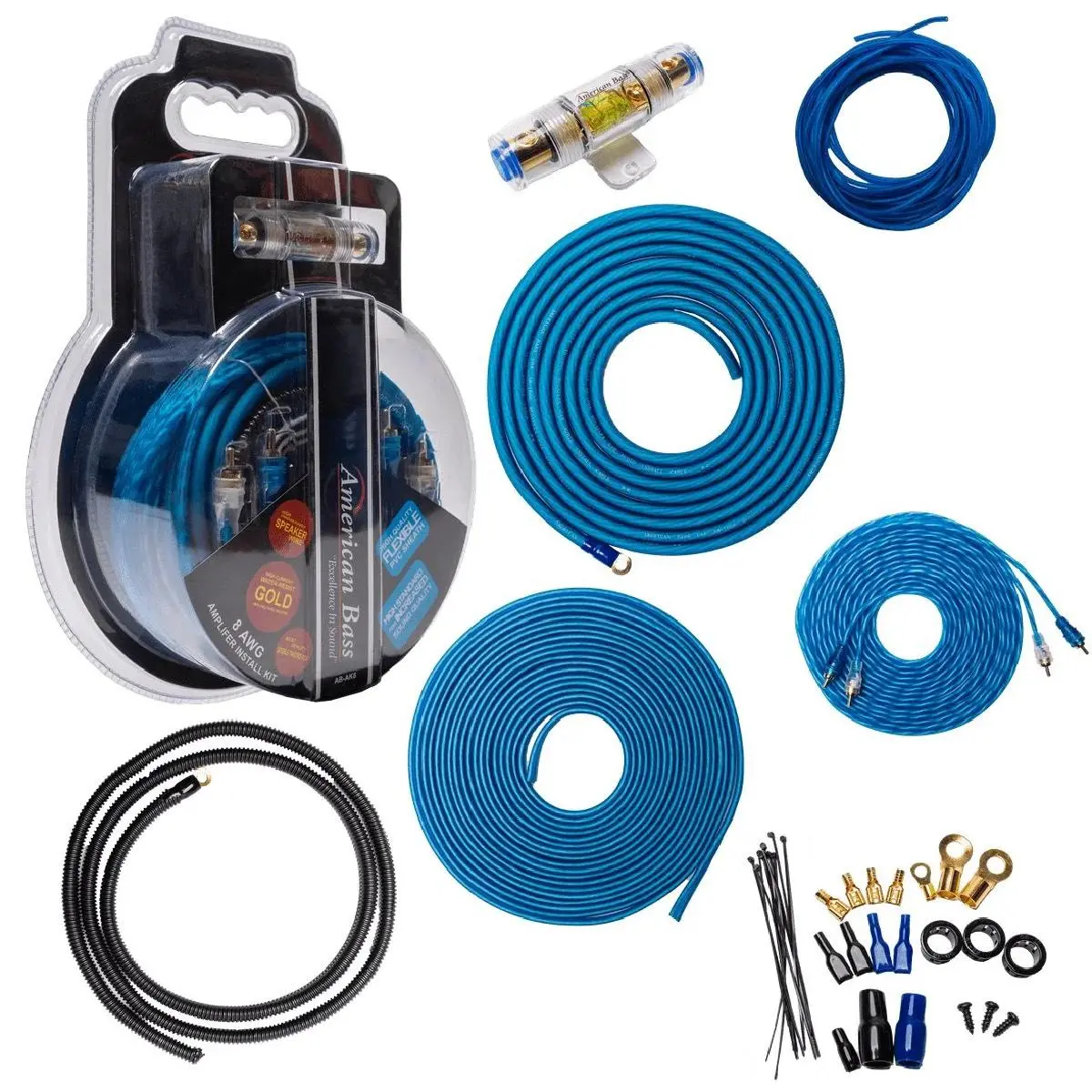 American Bass 8 Gauge Amp Install Kit Blue Wire (Abblue8gkit) 1