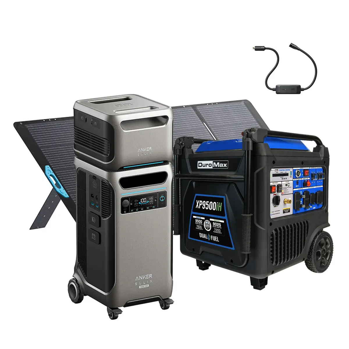 Duromax Xp9500ih And Anker Solix F3800plus+Ps400+Eb3800+240V Generator Adapter With Tansfer Switch Bundle 1
