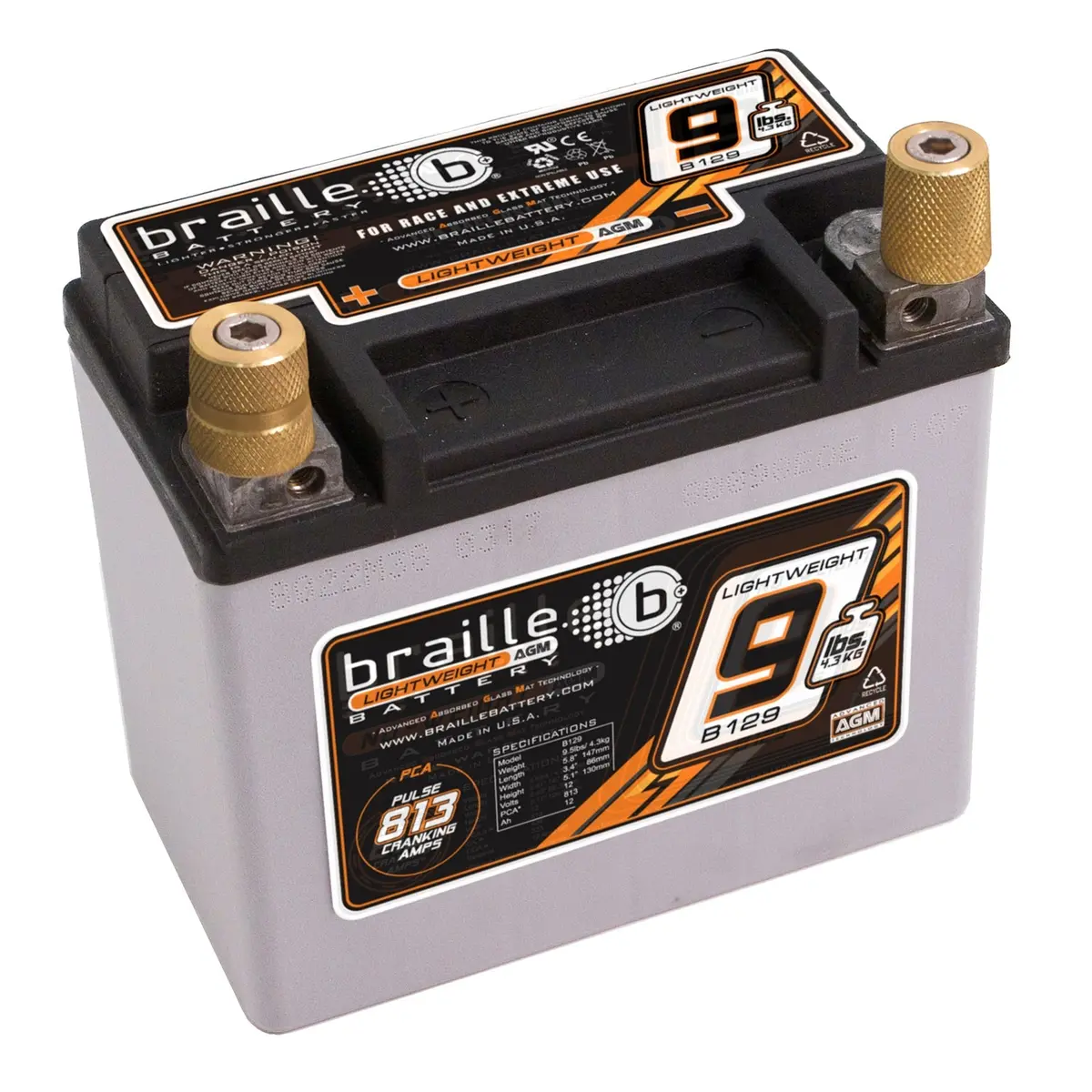 B129 Braille Lightweight Agm Battery 9.5Lbs/813Pca 1