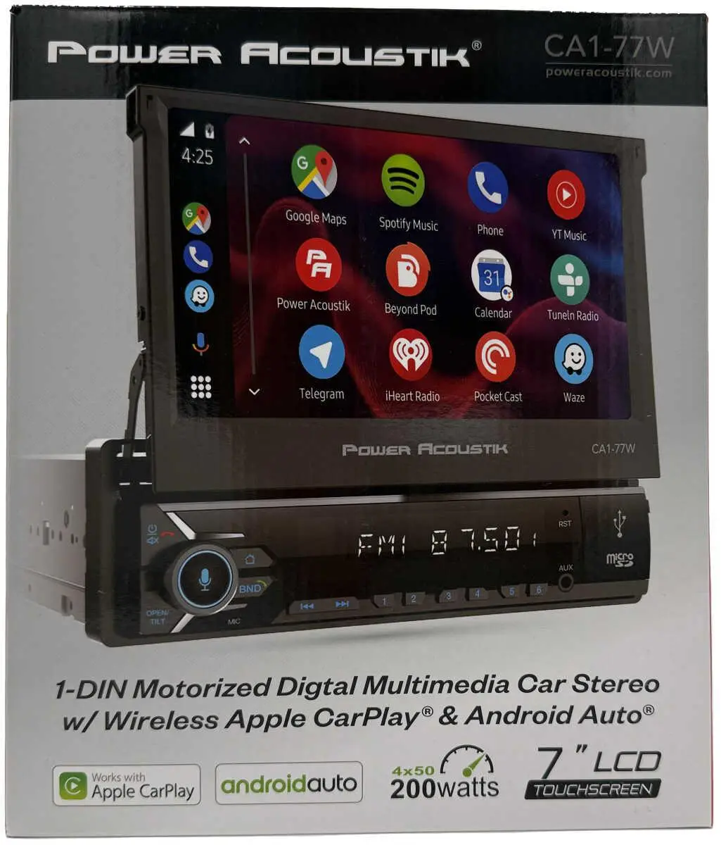 Power Acoustik Single Din 7" Flip Out With Wireless Apple Carplay And Android Auto (Ca1-77W) 1