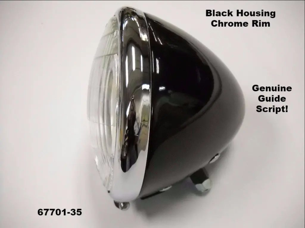 67701-35 4901-35 Replica "Guide" Stamped Black And Chrome Springer Headlamp Assembly 1