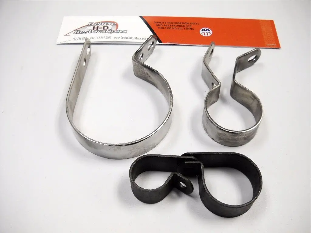 Panhead 1950-1957 Complete Set Of Stainless Steel And Parkerized Exhaust Clamp Kit 1