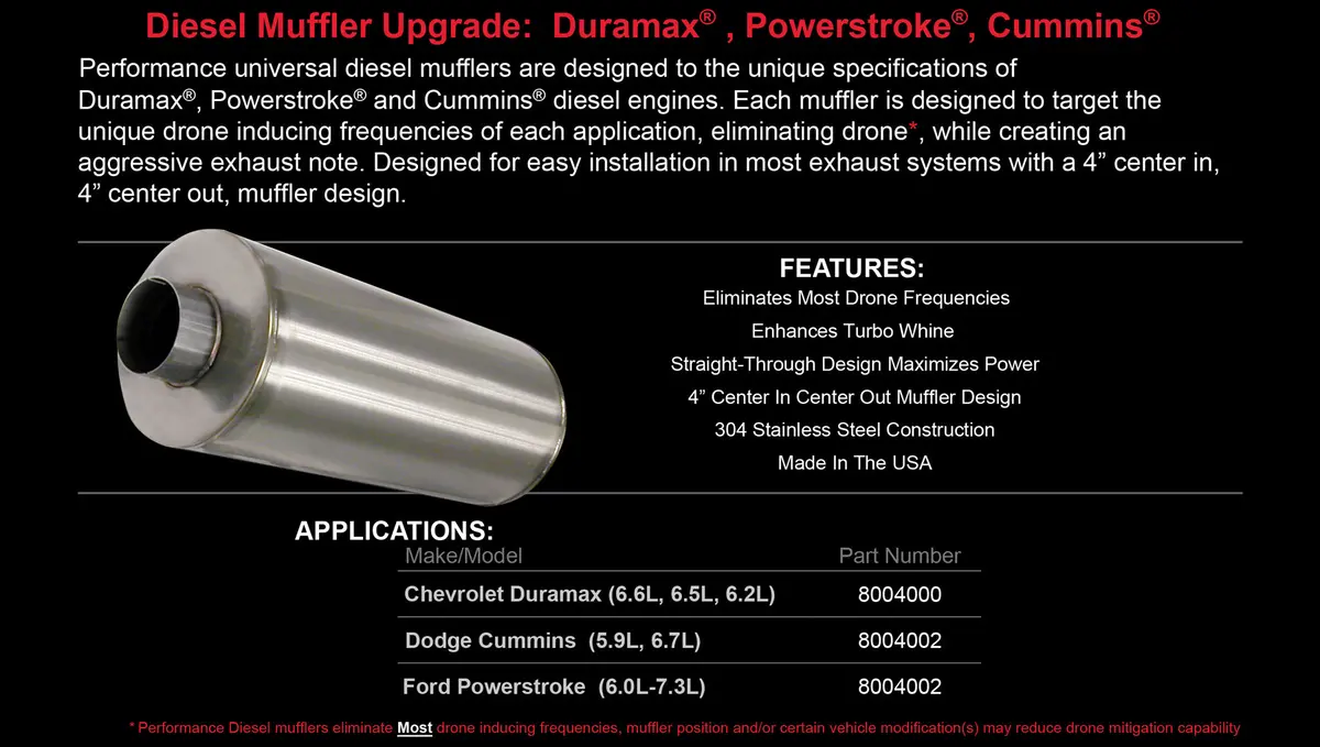 Chevrolet, Gmc Duramax 6.2L, 6.5L, 6.6L; 4.0" Diesel Muffler Upgrade Kit 2