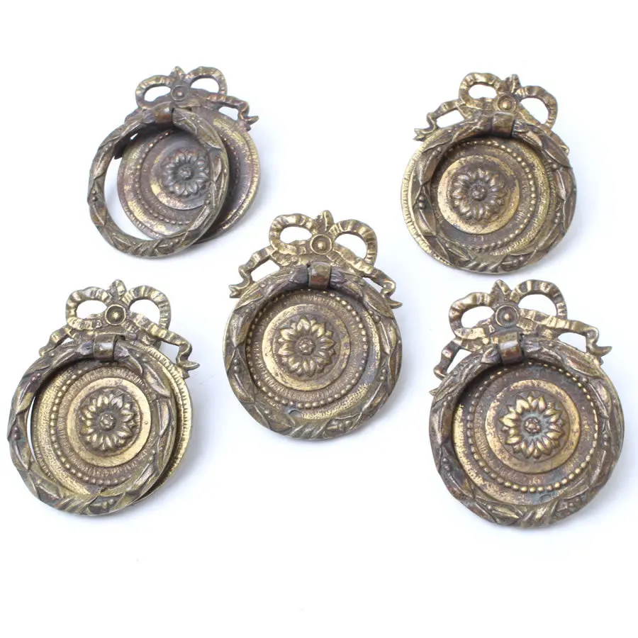 Sold - 5X Decorative Old Brass Ring Handles 1