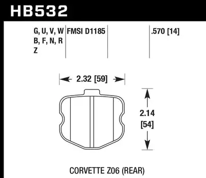 Hawk Hb532n.570 06-10 Chevy Corvette (Oem Pad Design) Rear Hp+ Sreet Brake Pads 1
