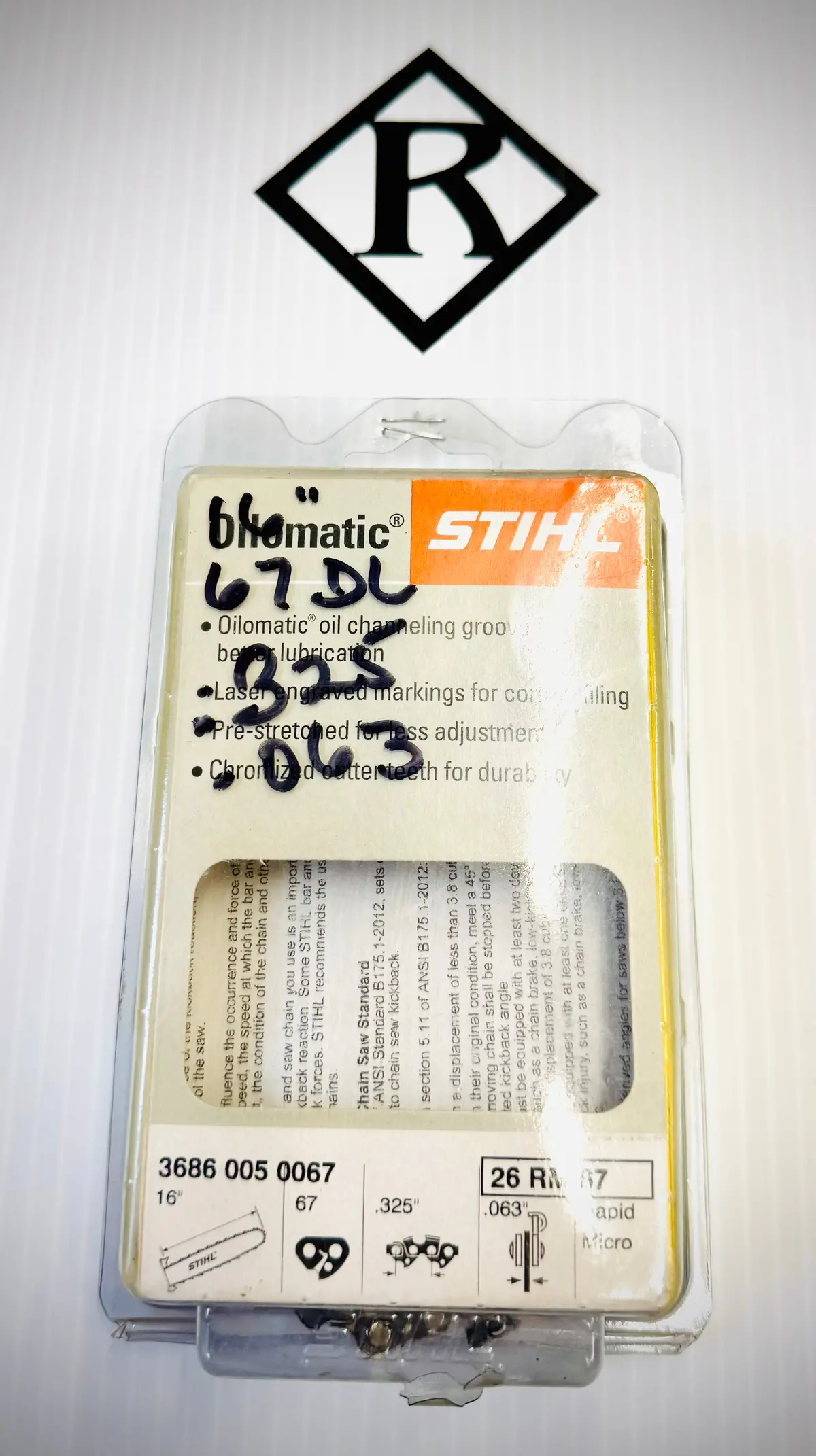 Stihl 16" Chain, .325 Rm .063 67Dl Loop Low-Vibe, 26Rm 67, 36860050067 1