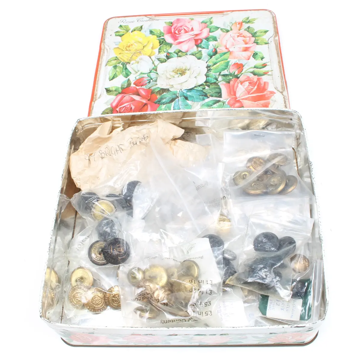 Large Tin Of Old Mainly Military Buttons 1