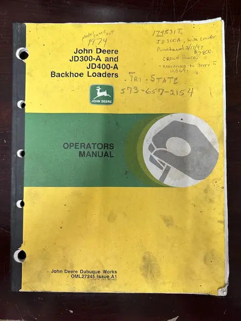 John Deere Jd300-A And Jd400-A Manual Oml27245 1
