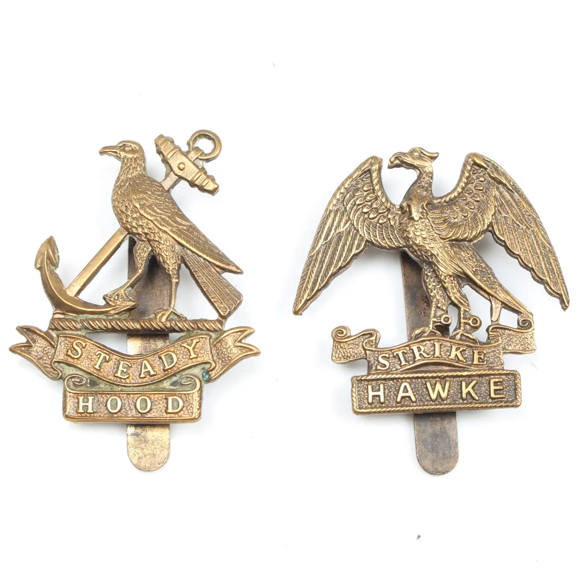 Old Royal Navy Steady Hood & Strike Hawke Cap Badges 1