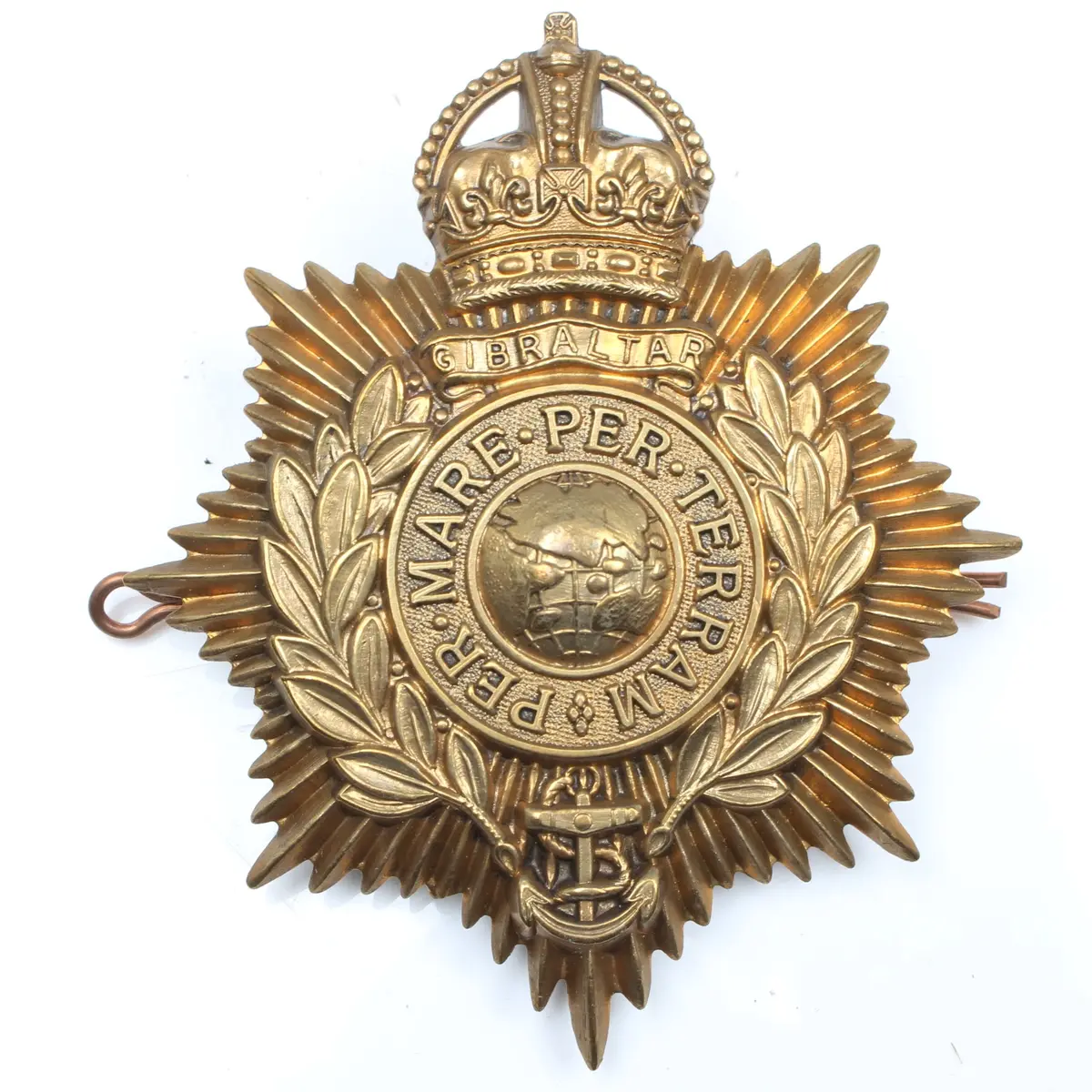 Old Large Per Mare Perterram Royal Marines Gilbratar Cap Badge 1