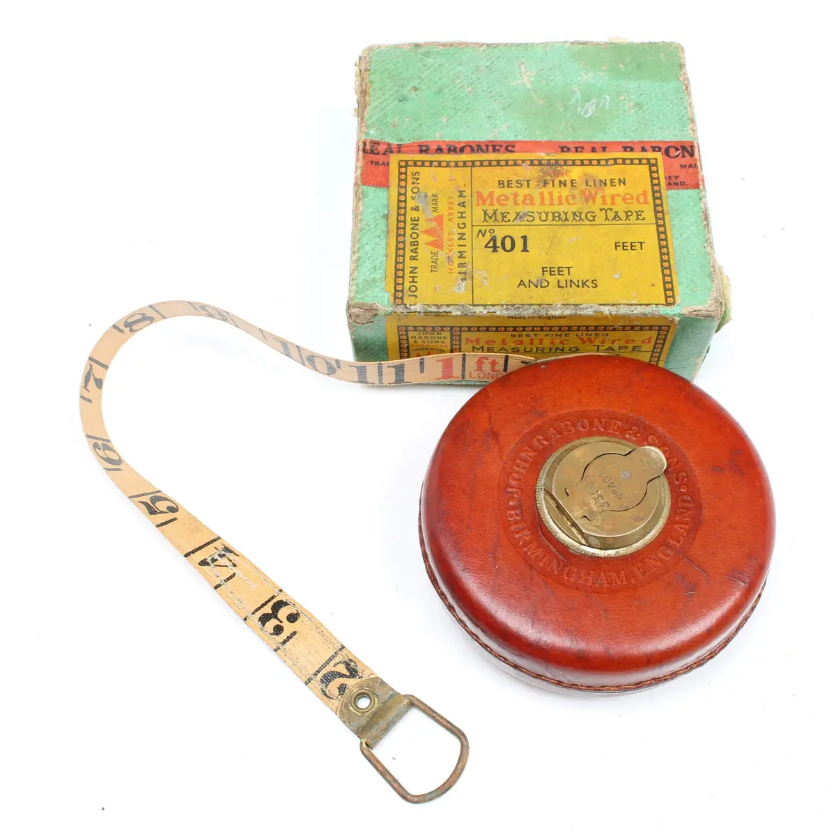 Sold - John Rabone Leather Tape Measure No. 401 - 33Ft 1
