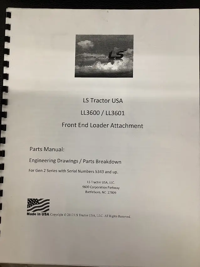 Ls Tractor Ll3600/3601 Front End Loader Attachment Parts Manual 1