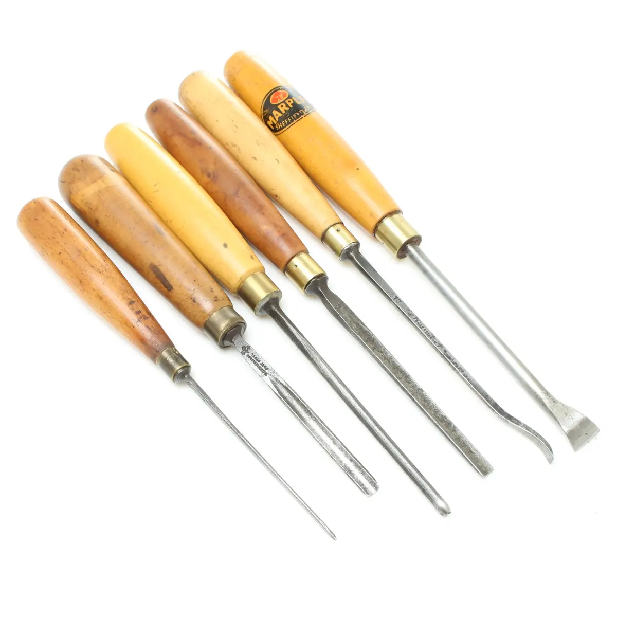 6X Old Marples Wood Carving Tools (Beech, Boxwood) 1