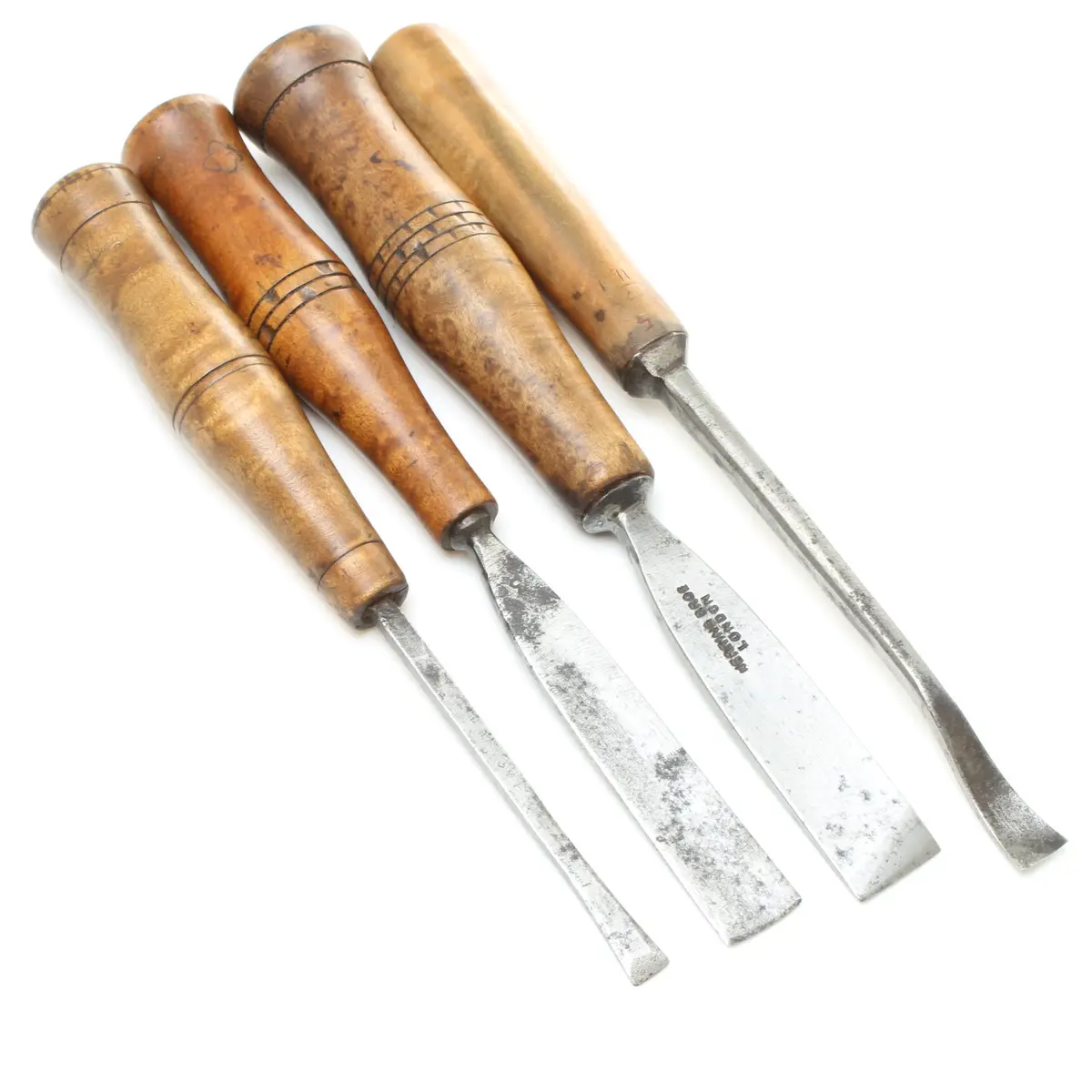 4X Old Decorative Handled Carving Tools (Fruitwood) 1