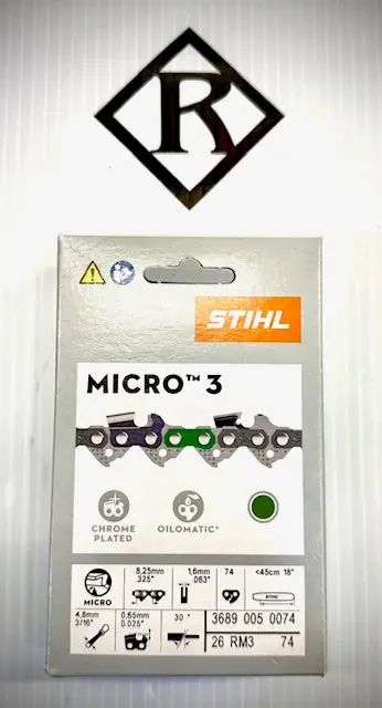 Stihl 18" Chain .325 63G Rapid Micro Comfort 3, 26Rm3 74, 36890050074 1