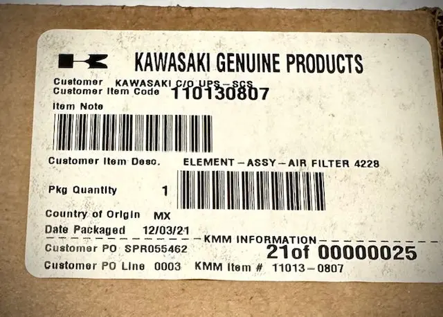 Kawasaki Element Air Filter, 11013-0807 1