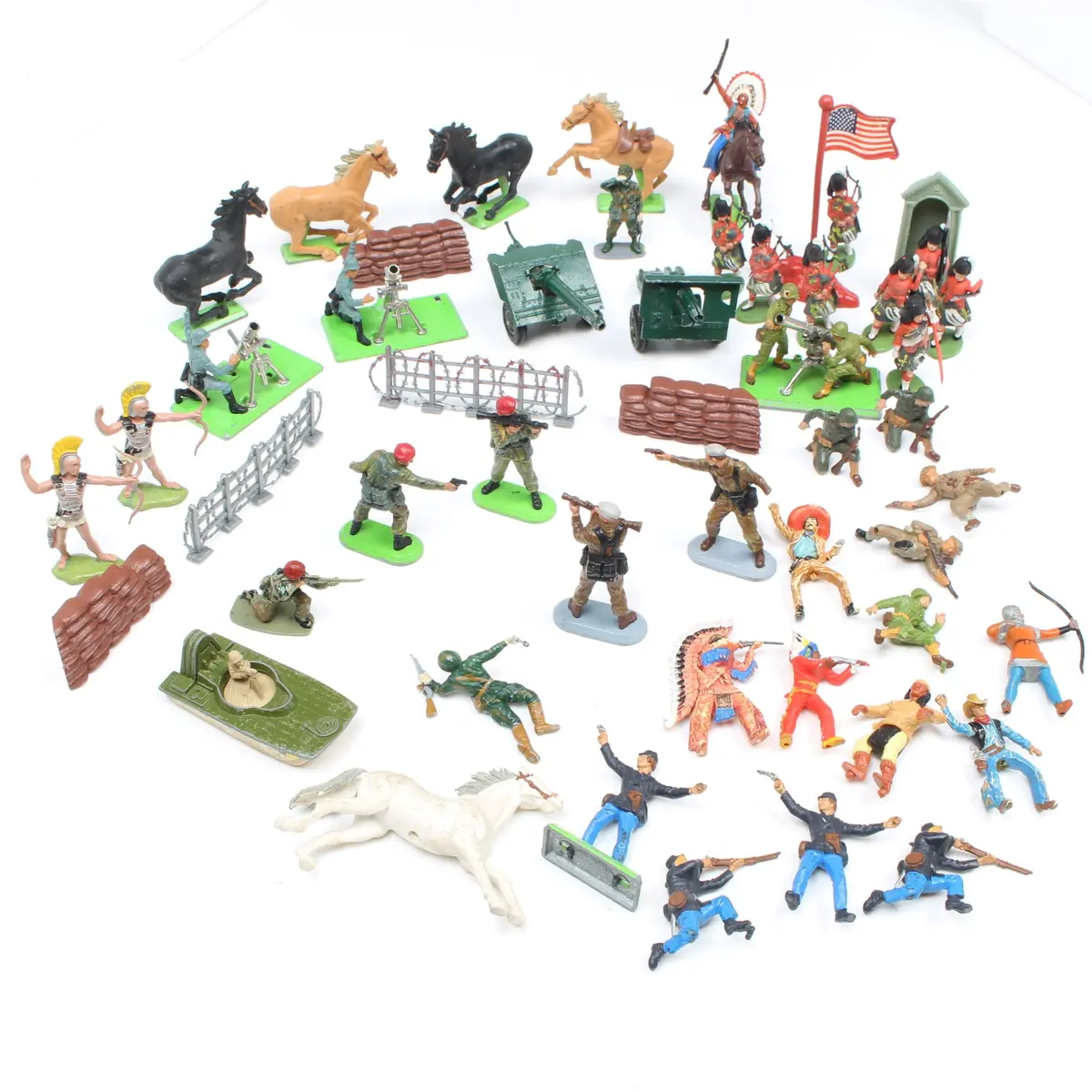 Old Collectable Soldier / Cowboy / Horse Figures + Britains Cannons 1