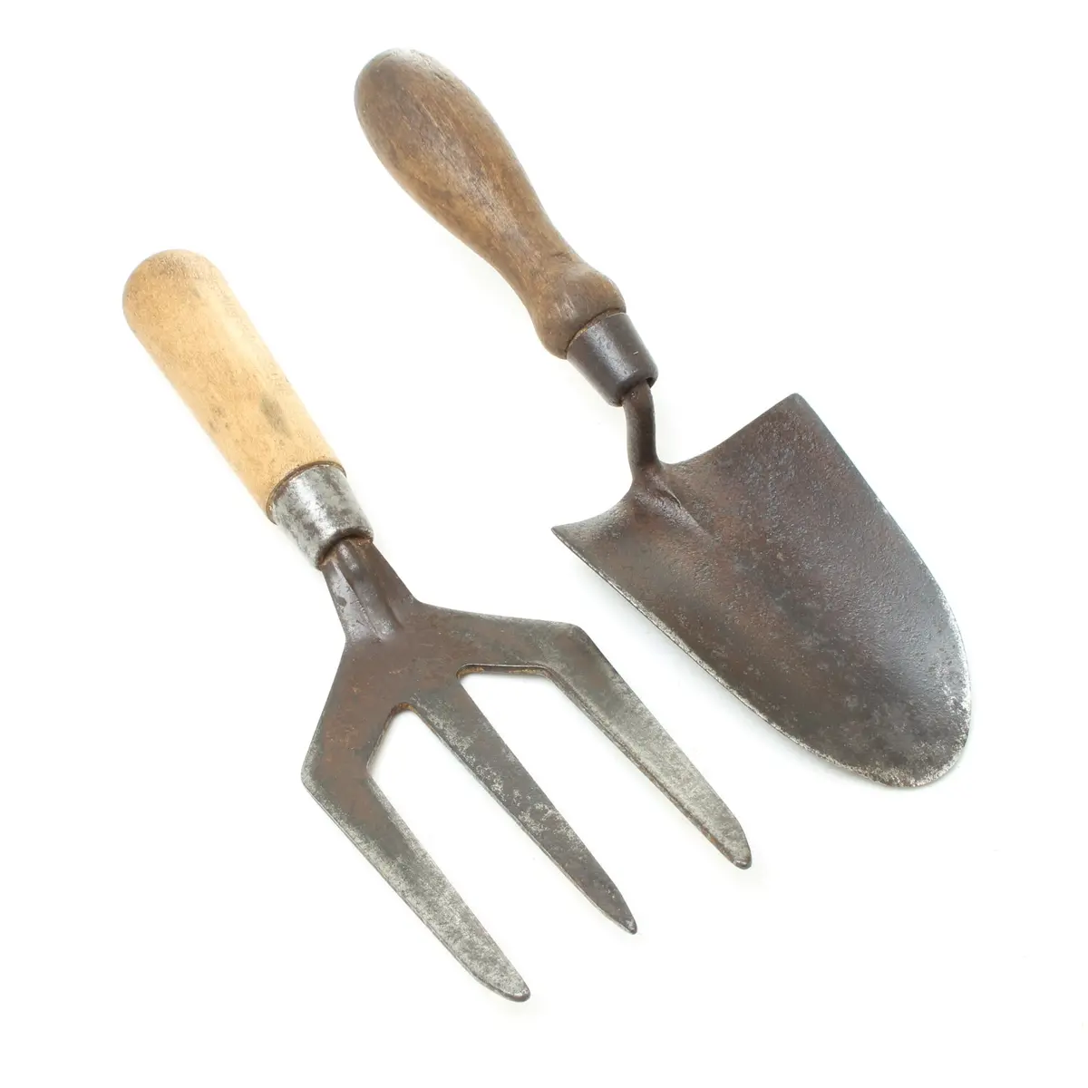 Old Small Garden Hand Fork And Trowel (Beech) 1