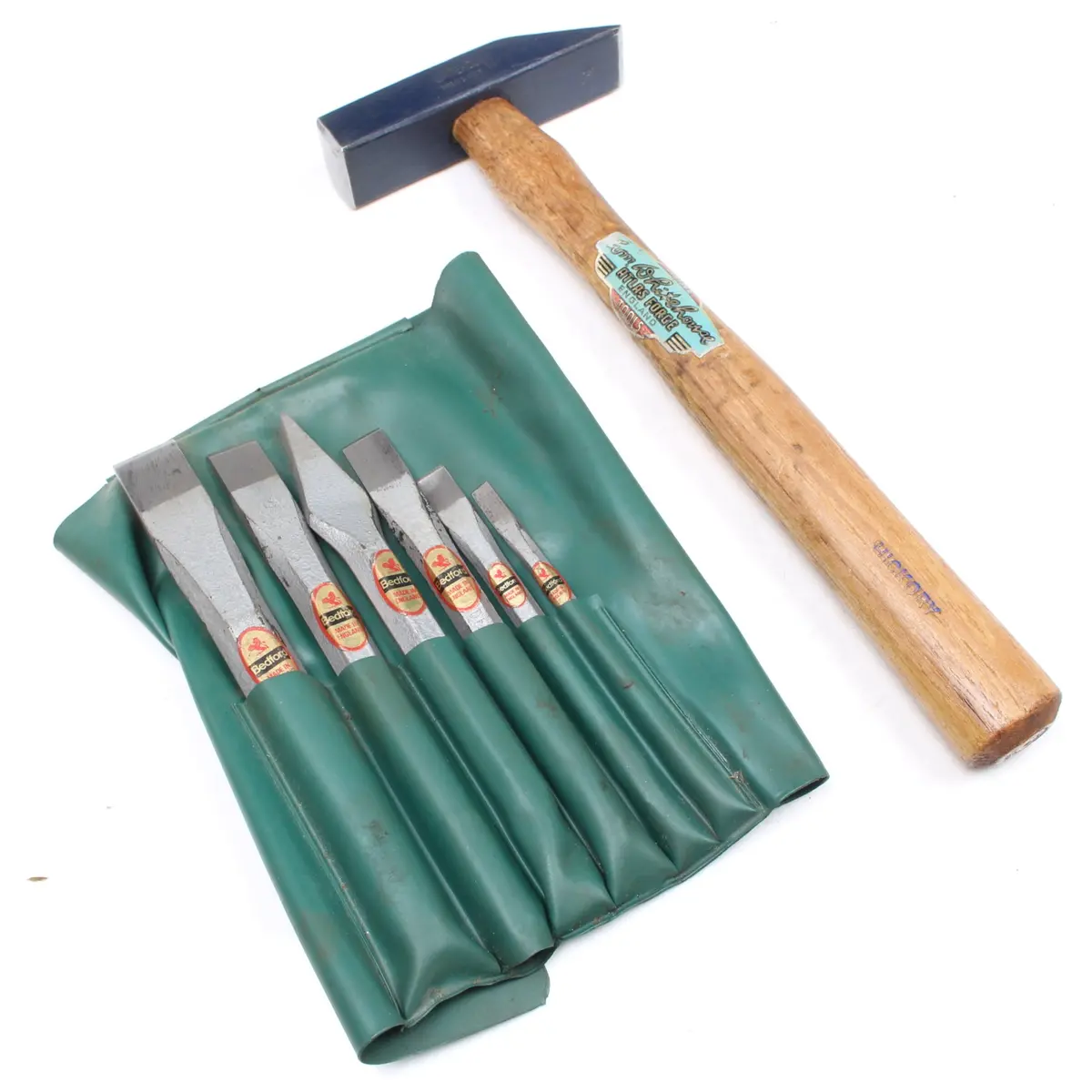Sold - Old Whitehouse Hammer + Bedford Stone Chisel Set (Hickory) 1