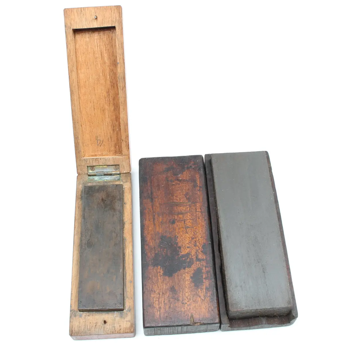 2X Small Boxed Oilstone Sharpening Stones - Medium & Fine (Mahogany) 1