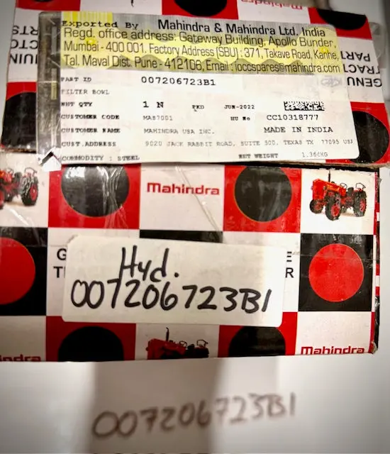 Mahindra Hydraulic Filter Bowl, 007206723B1 1