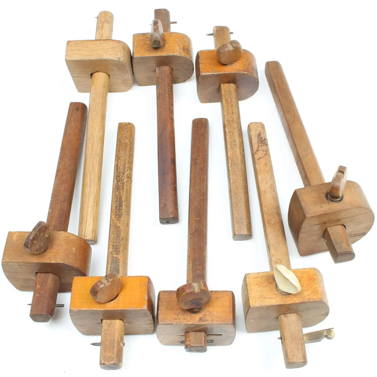 8X Old Wooden Marking Gauges (Beech) 1