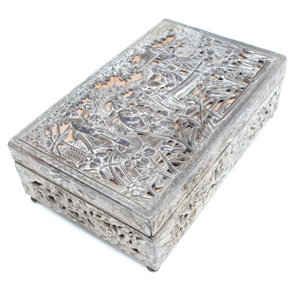 Old Decorative Metal Box - Japanese Scene 1