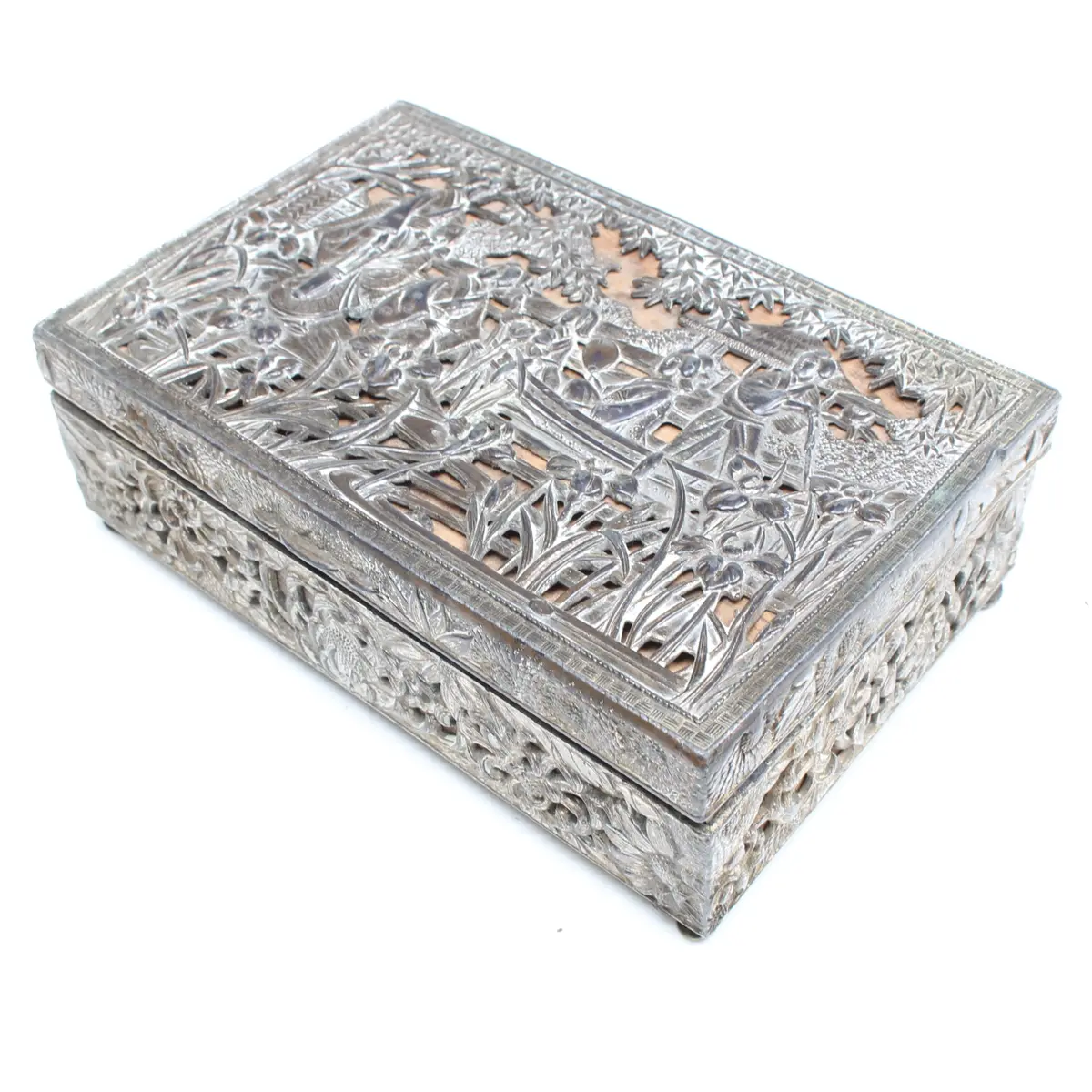 Old Decorative Metal Box - Japanese Scene 2