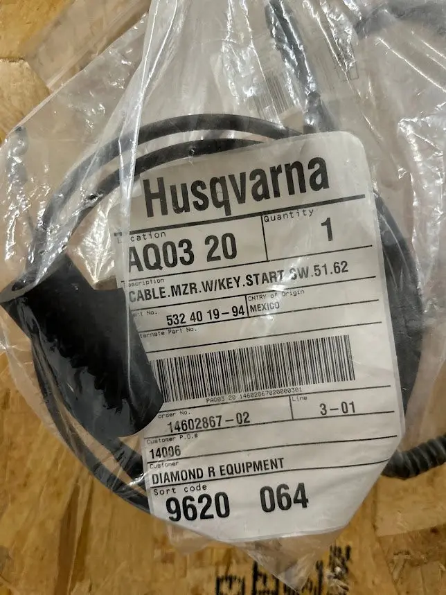 Husqvarna Cable Mzr With Key Start, Sw .51.62, 532401994 1