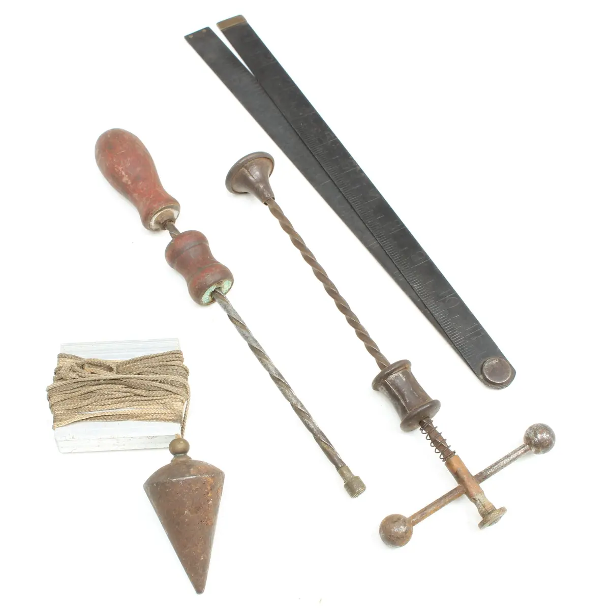 Old Archimedes Drills, Plumb Bob, Rule (Display) 1