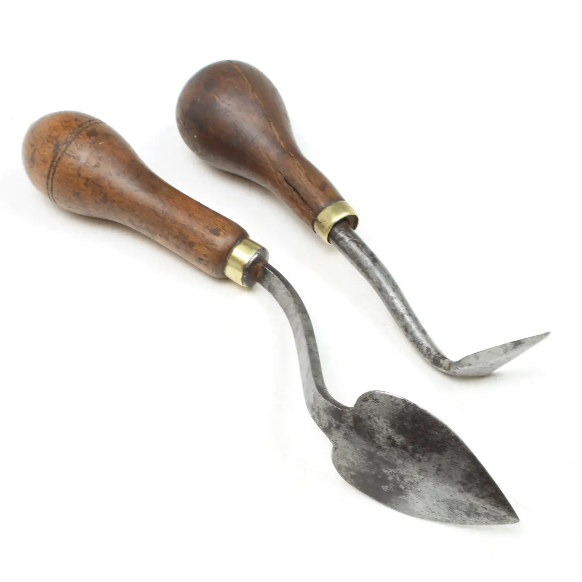 2X Old Small Trowel Tools (Beech) Seam Lifting Upholstery Tools 1