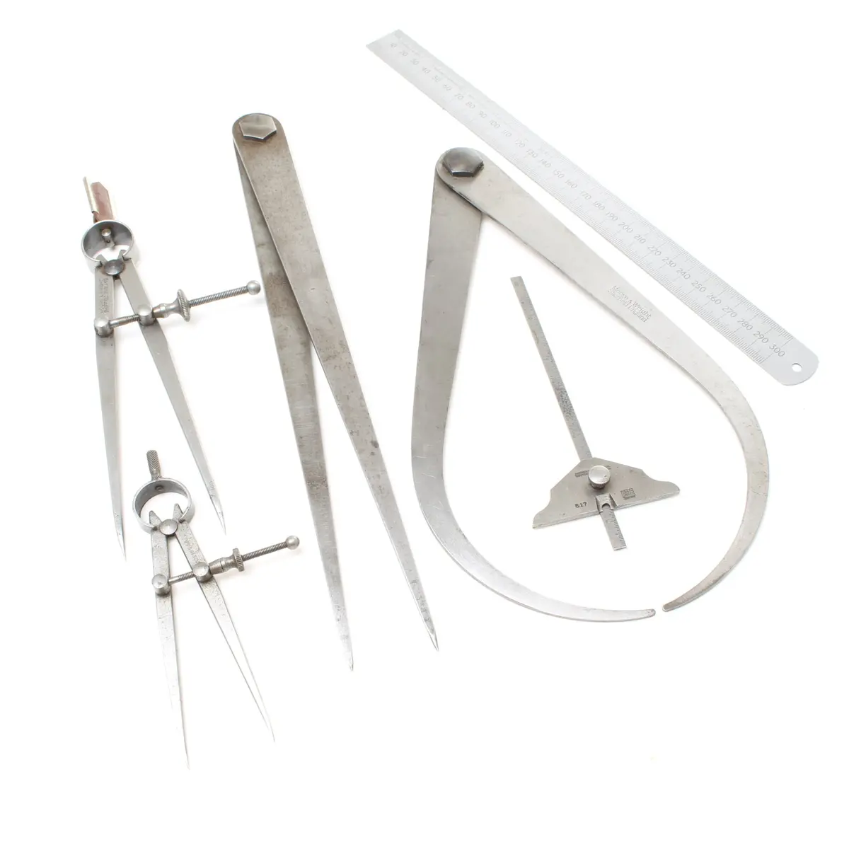 6X Old Calipers, Dividers, Rules 1
