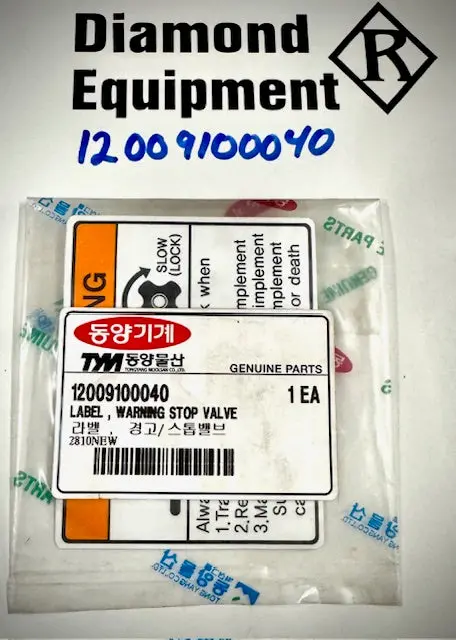 Tym Decal Label, Warning Stop Valve, 12009100040 1