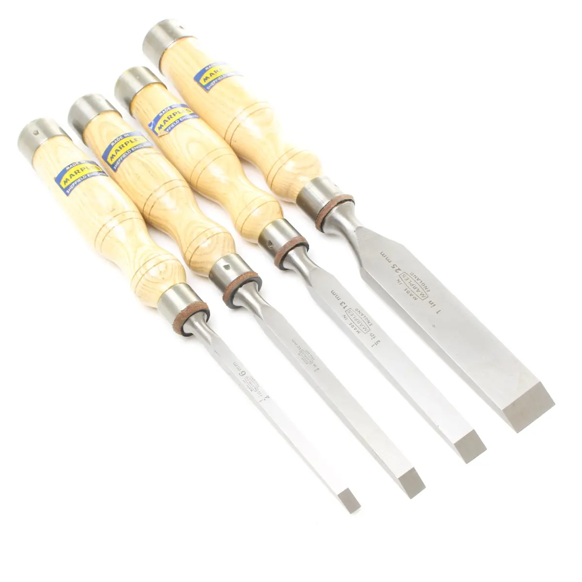 Sold - 4X Old Marples Mortice Chisels - 1/4" - 1" (Ash) 1