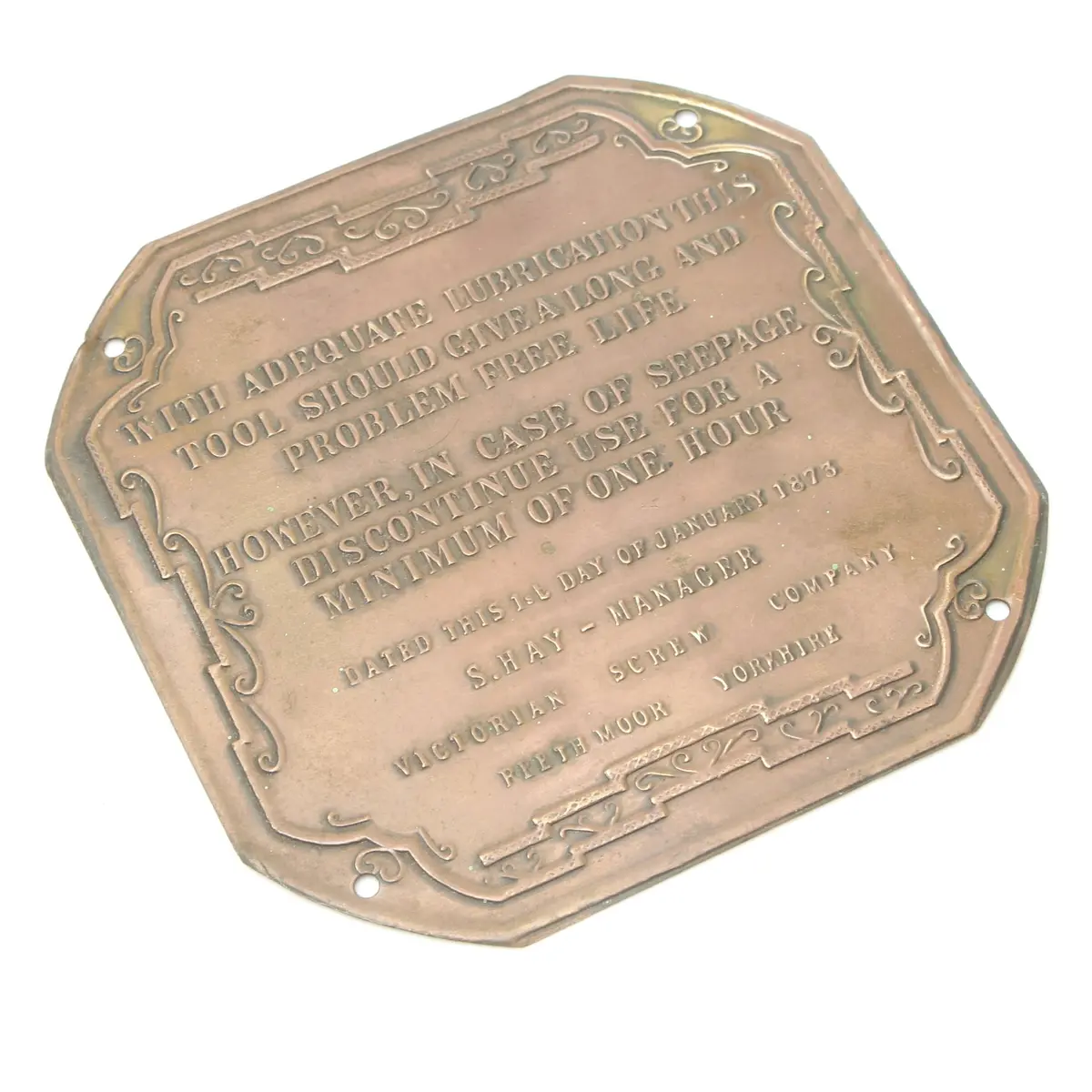Old Victorian Sign / Plaque - Victorian Screw Company - C.1873 1