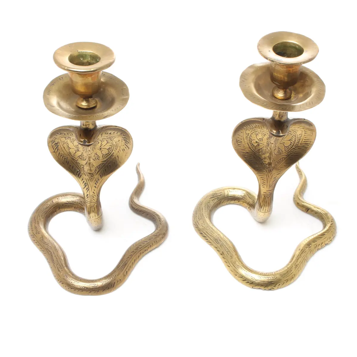 Sold - 2X Old Brass Cobra Candle-Stick Holders 1