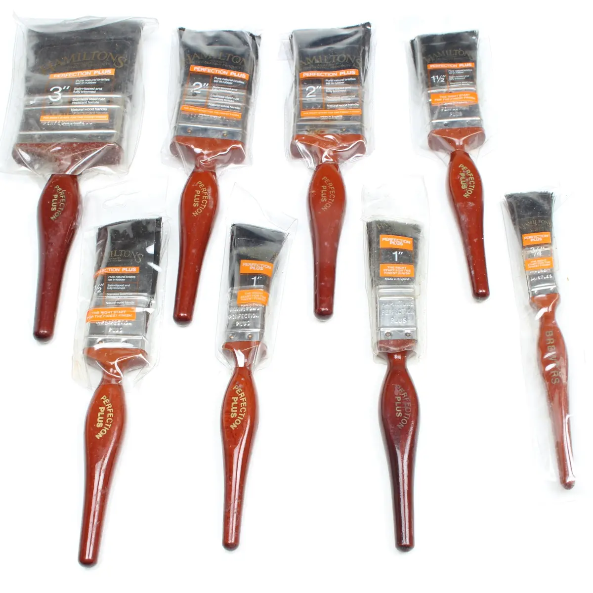 Sold - 8X Old Hamilton Perfection Plus Natural Bristles Paint-Brushes - 3/4" - 3" 1