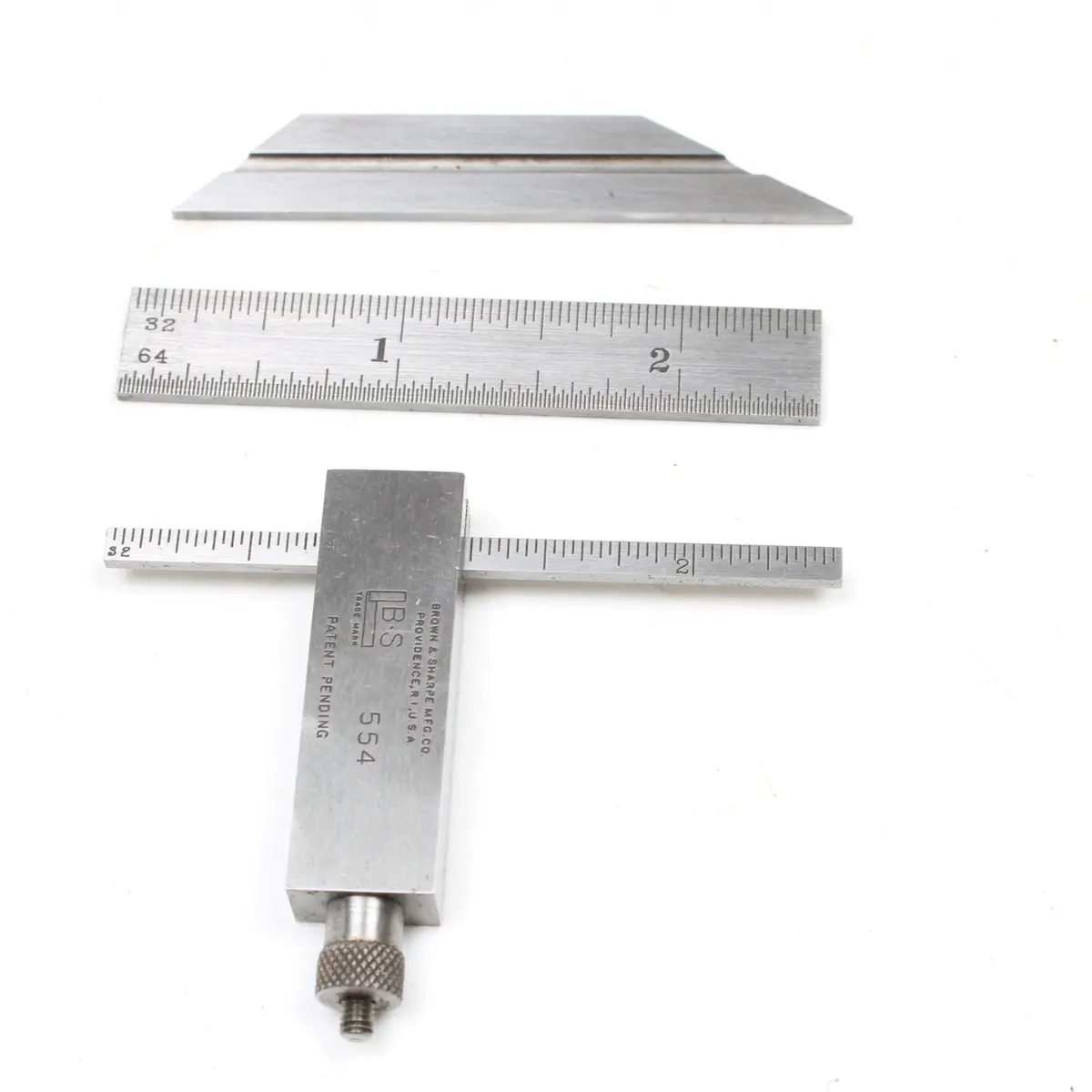 Sold - Small Brown & Sharpe Adjustable Square - 2 1/4" + Attachments (Usa) 1
